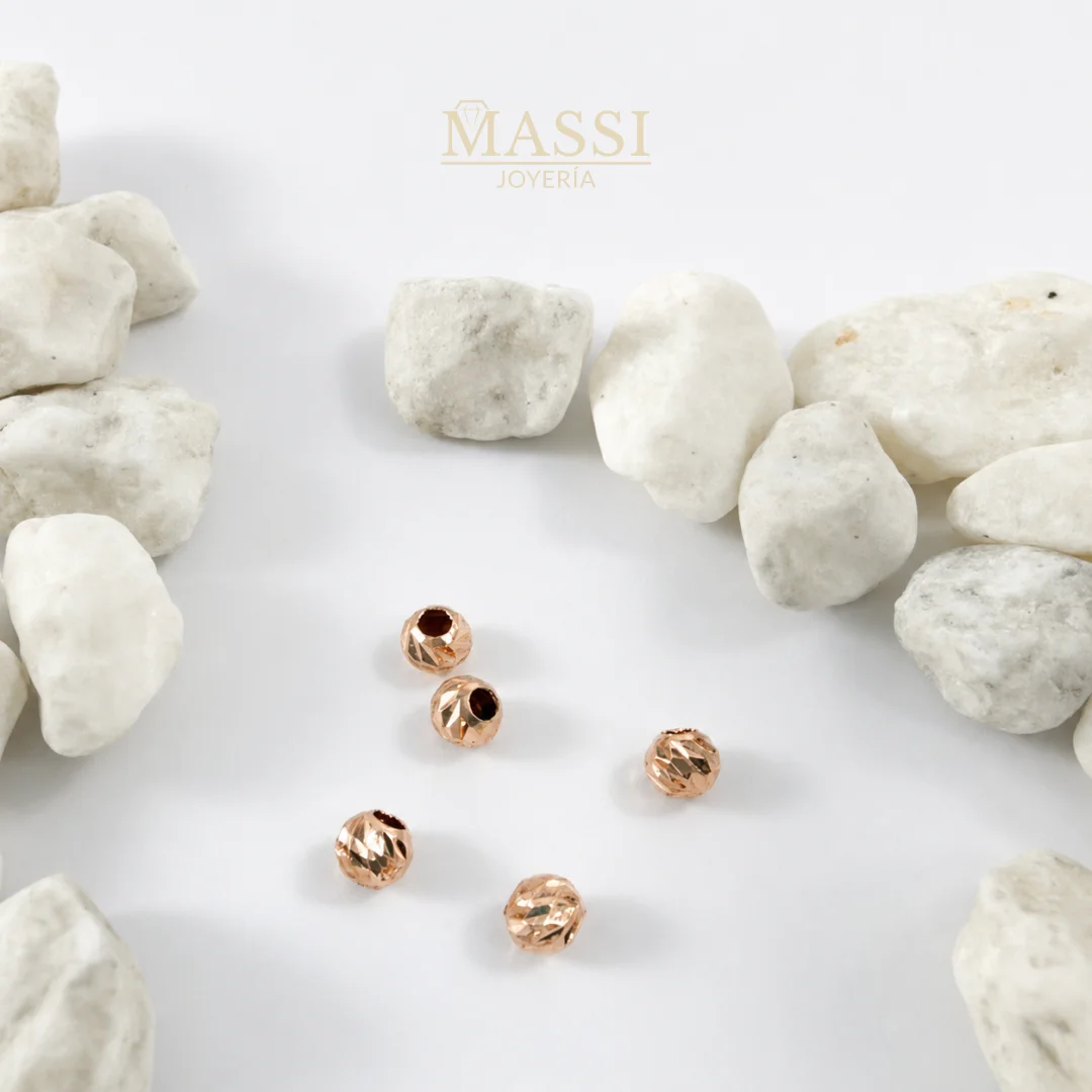 5 Balines #4 Diamantados Oro Nacional Rosa de 4 mm de diámetro