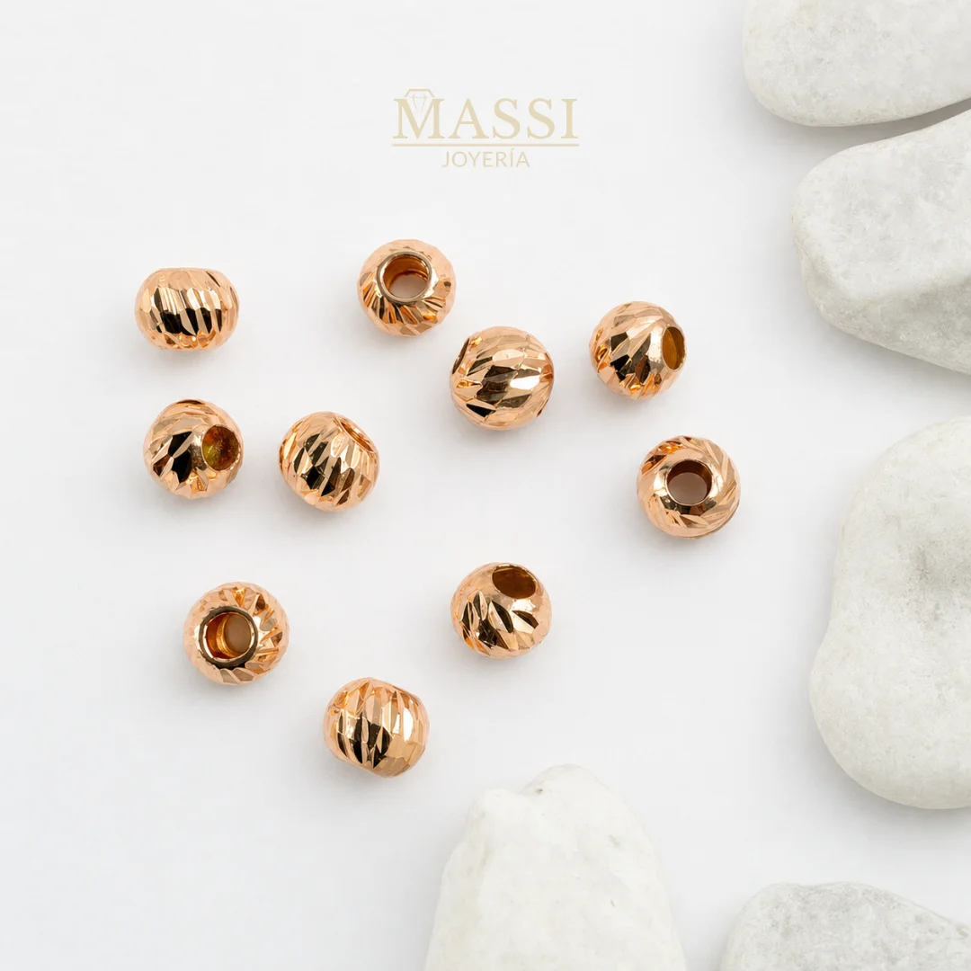 Balines #5 Diamantados de 5 mm en oro nacional rosa, presentación de 10 unidades