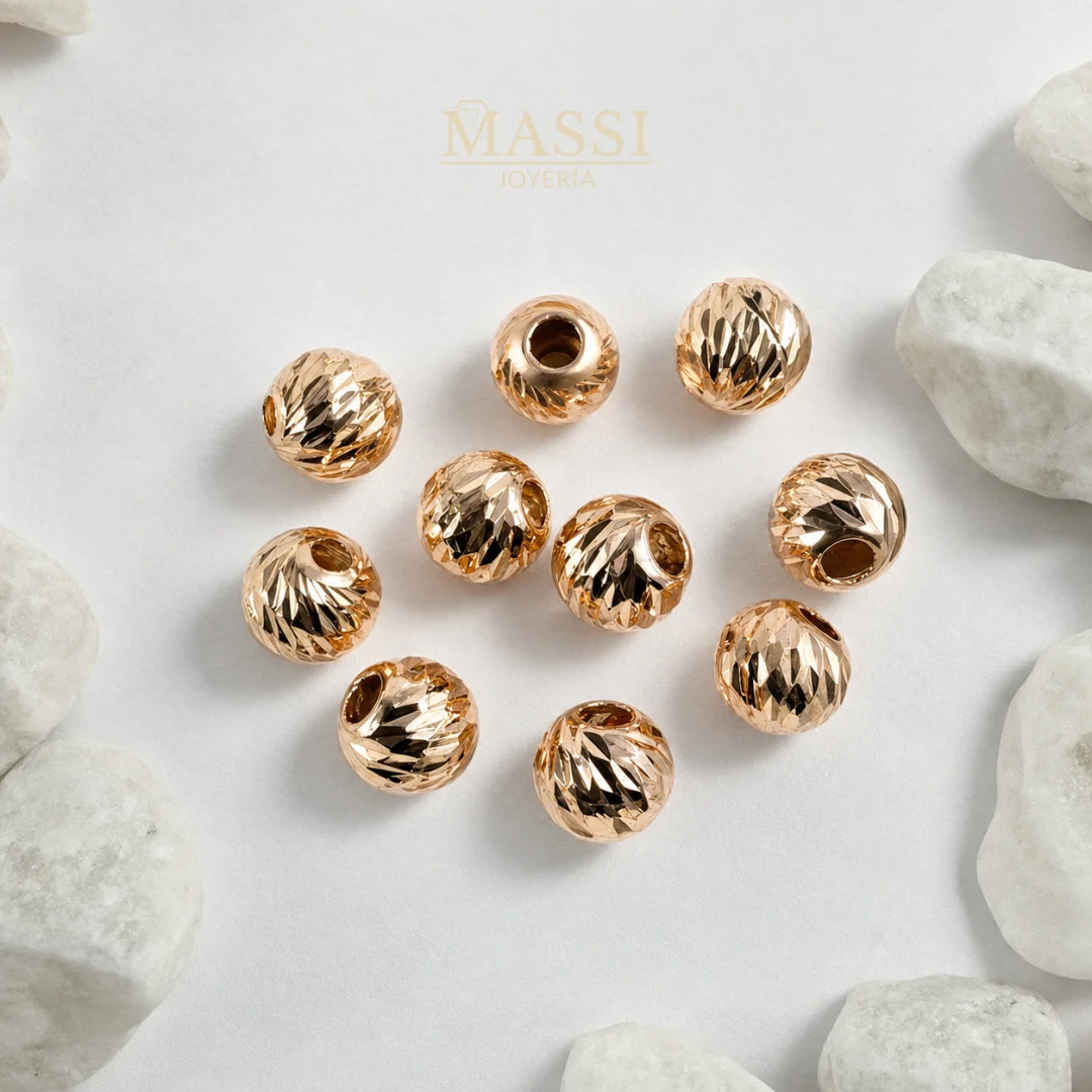 Balines #7 Diamantados de 7 mm en oro nacional rosa, presentación de 10 unidades