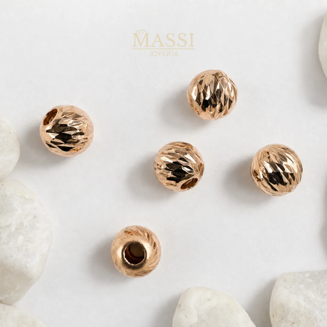 Balines #7 Diamantados de 7 mm en oro nacional rosa, presentación de 5 unidades