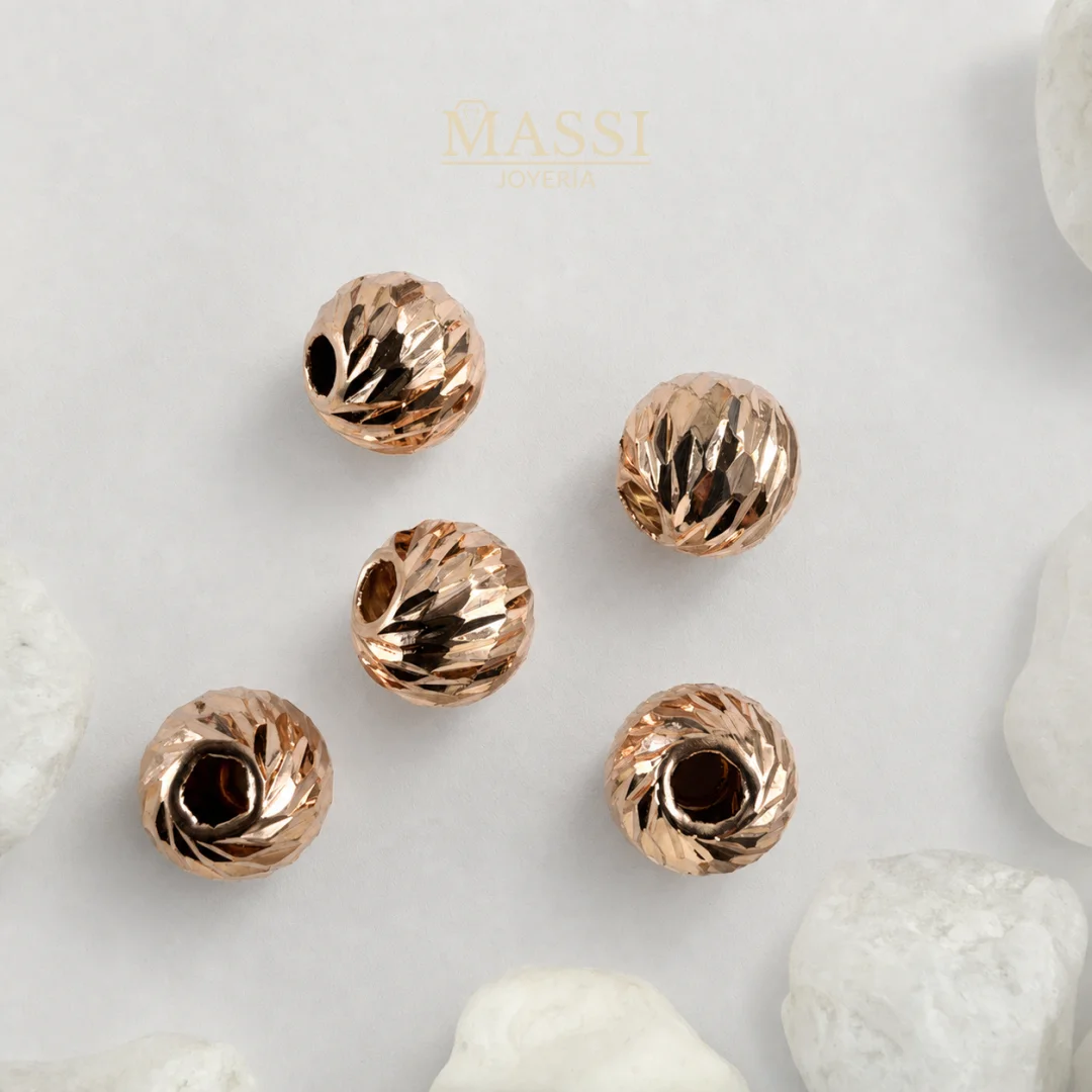 Balines #8 Diamantados de 8 mm en oro nacional rosa, presentación de 5 unidades