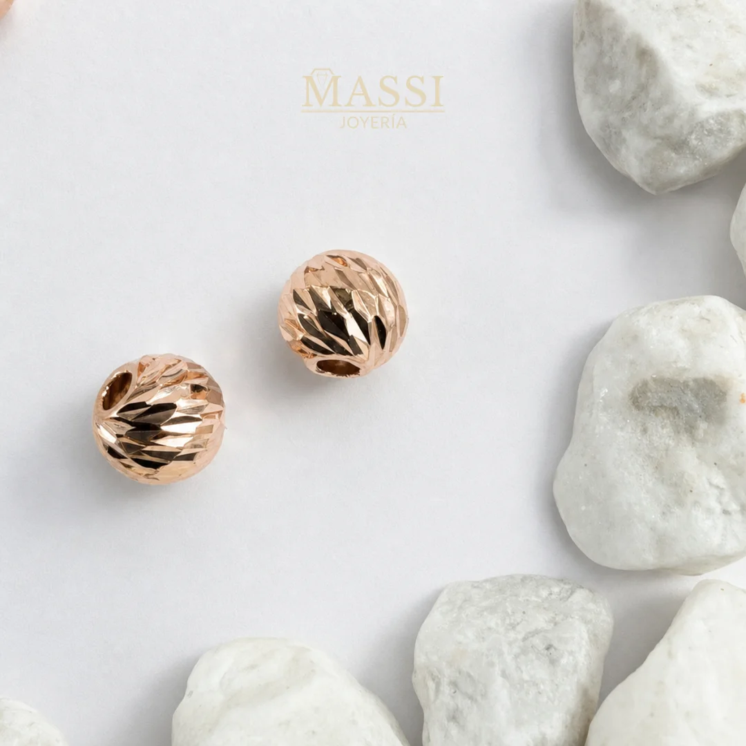 Balines #8 Diamantados de 8 mm en oro nacional rosa, presentación de 2 unidades