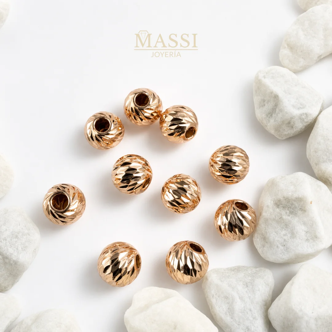 Balines #8 Diamantados de 8 mm en oro nacional rosa, presentación de 10 unidades