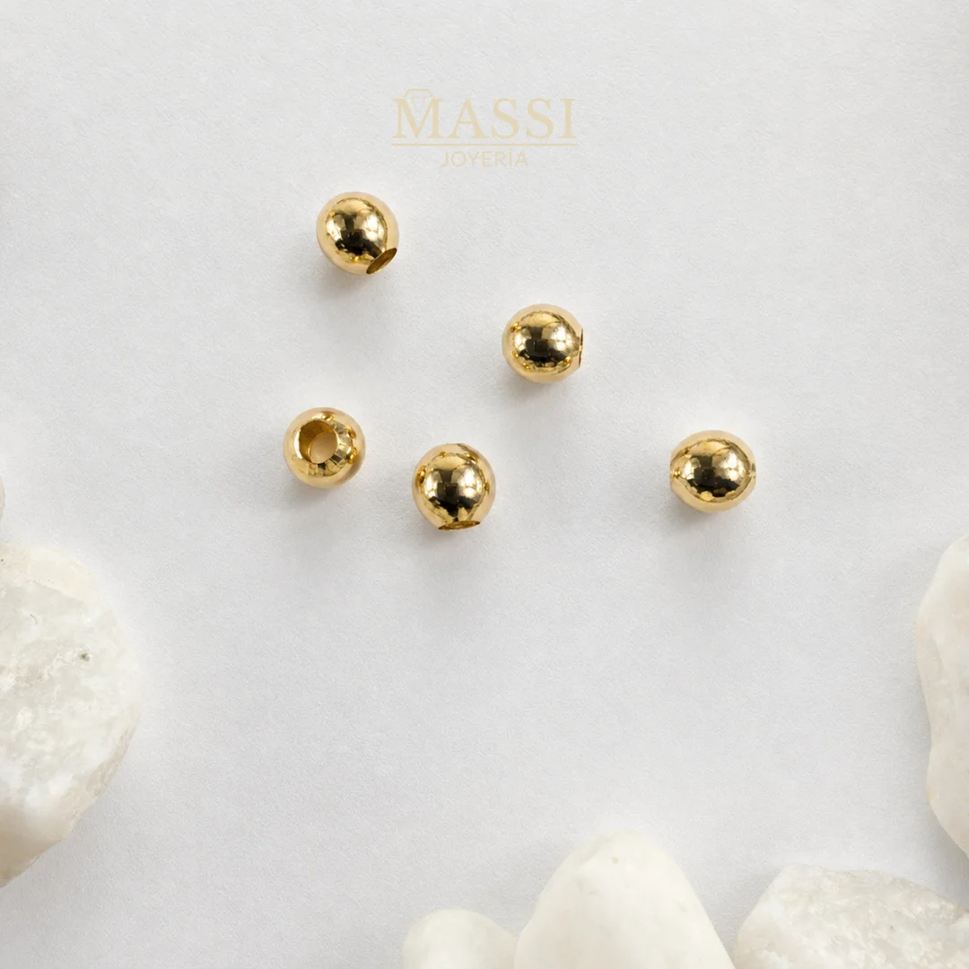 5 Balines #4 Lisos en Oro Nacional Amarillo de 4 mm
