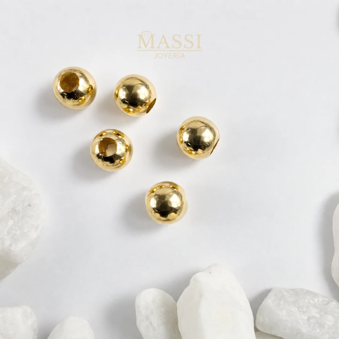 Cinco Balines Lisos #6 de 6 mm en oro amarillo