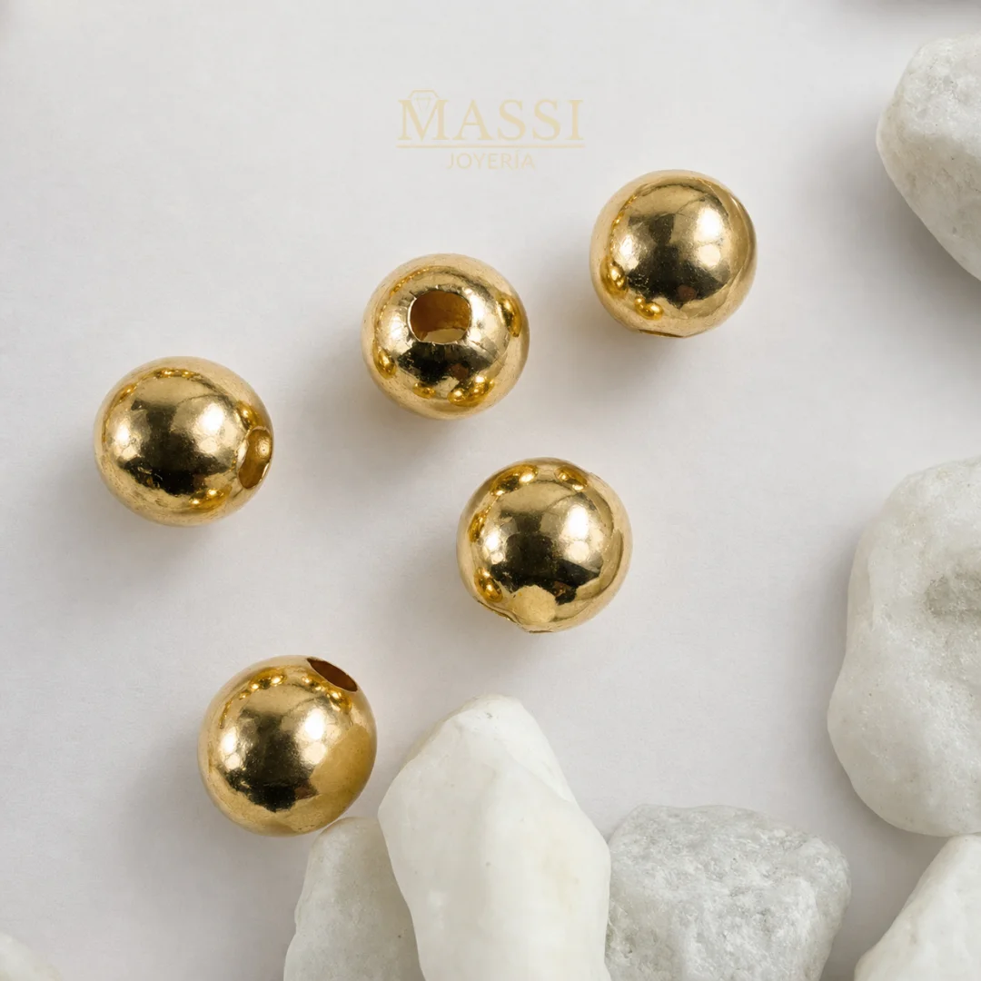 5 Balines #8 Lisos Oro Nacional Amarillo de 8 mm de diámetro