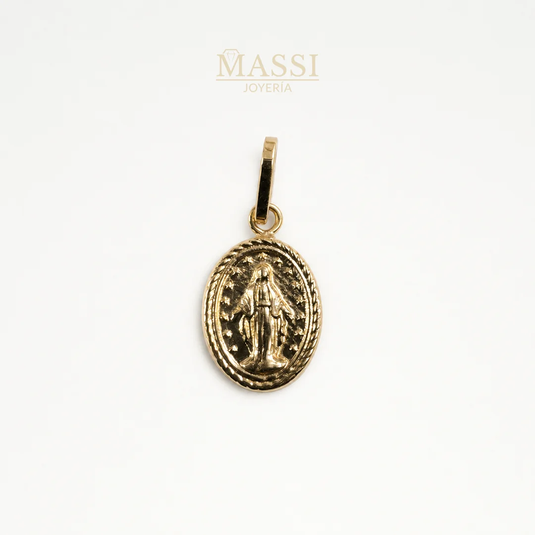 Dije Virgen Milagrosa Estriada con Estrella de 12 × 10 mm en oro nacional amarillo