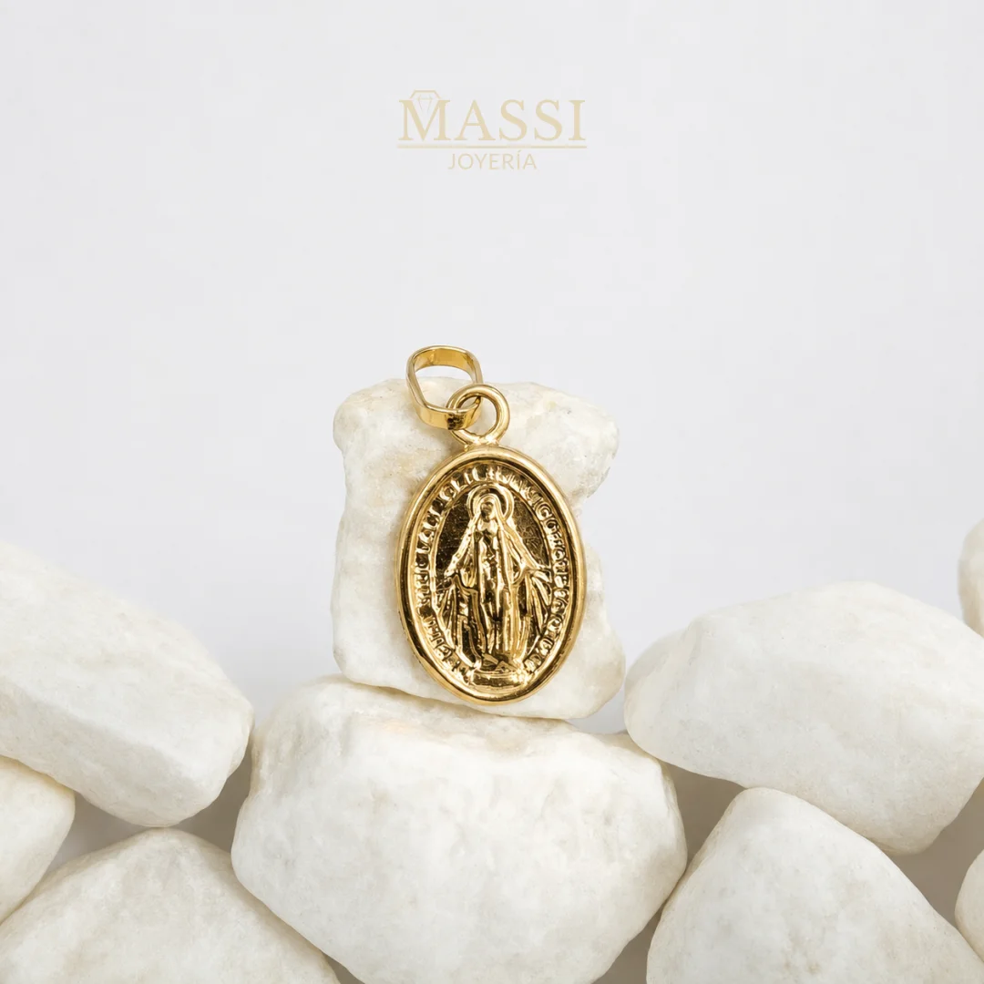 Dije Virgen Milagrosa Lisa de 12 × 9 mm en oro nacional amarillo